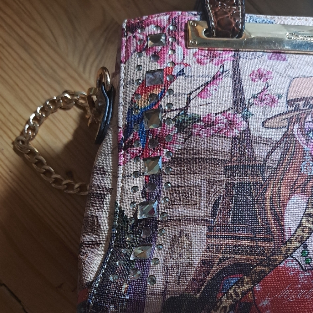 Charming Girl Multicolor Satchel Handbag Jeweled - Picture 12 of 12